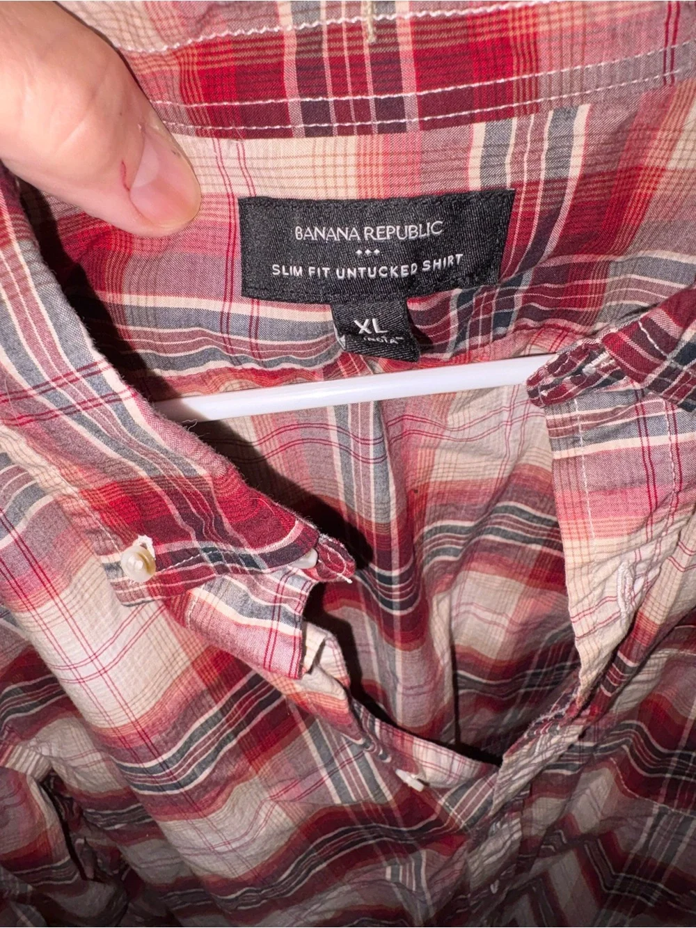 Banana Republic Red and Gray Plaid Slim Fit Button-Down Shirt